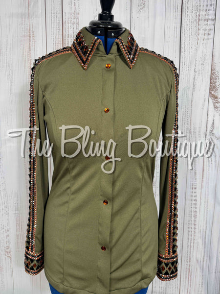 Olive Green, Black & Copper Day Shirt Set (Large)