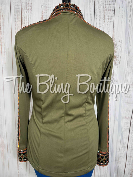 Olive Green, Black & Copper Day Shirt Set (Large)