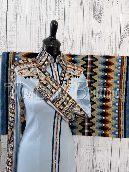 RE-ORDER Ice Blue, Copper, Tan & Black Day Shirt Set (Choose Your Size)