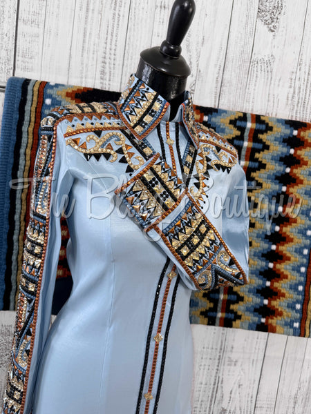 RE-ORDER Ice Blue, Copper, Tan & Black Day Shirt Set (Choose Your Size)