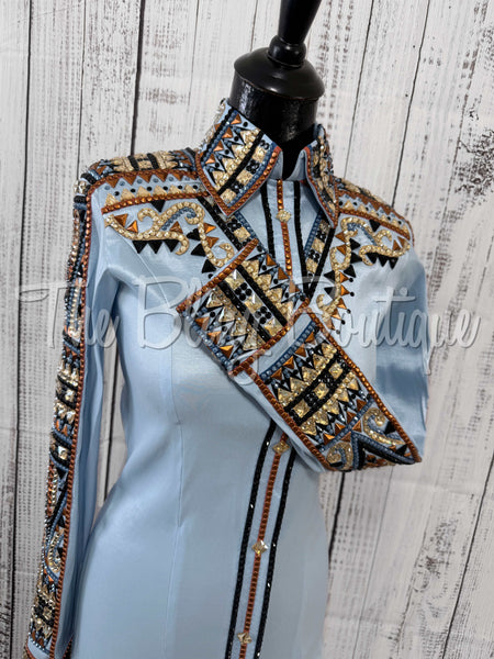 RE-ORDER Ice Blue, Copper, Tan & Black Day Shirt Set (Choose Your Size)