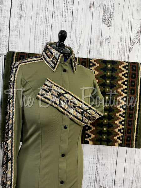 Olive Green, Chocolate, Tan & Black Day Shirt Set (Medium)