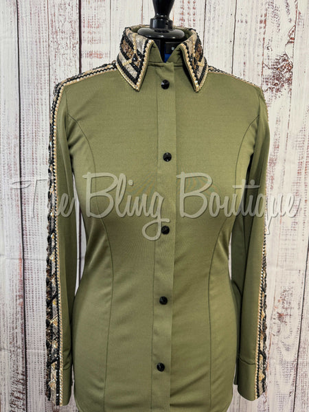 Olive Green, Chocolate, Tan & Black Day Shirt Set (Medium)