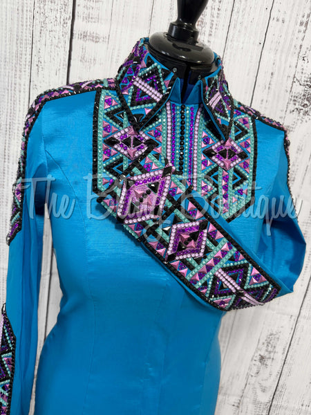 Malibu Blue, Berry, Purple, Teal & Black Day Shirt Set (Medium)