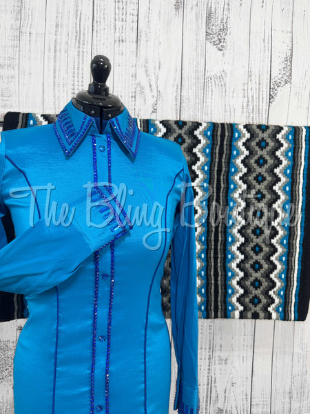 Malibu blue & Royal Blue Simple Day Shirt Set (Medium)