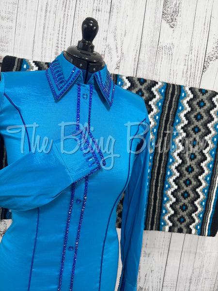 Malibu blue & Royal Blue Simple Day Shirt Set (Medium)