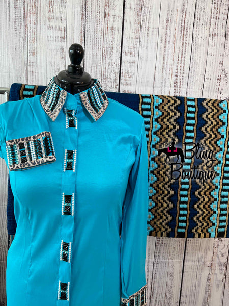 Turquoise & Leopard Day Shirt Set (XL)