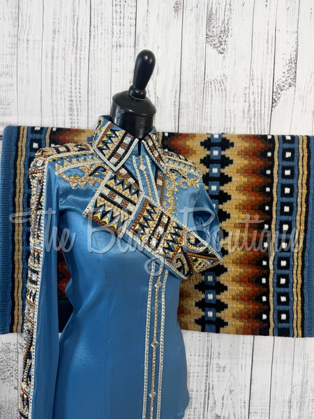 Cornflower Blue, Tan, Rust & Black Day Shirt Set (Small)