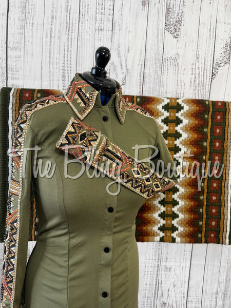 Olive Green, Rust, Tan & Black Day Shirt Set (Medium)