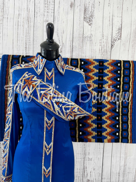 Royal Blue, Copper, Tan & White Day Shirt Set (Small)