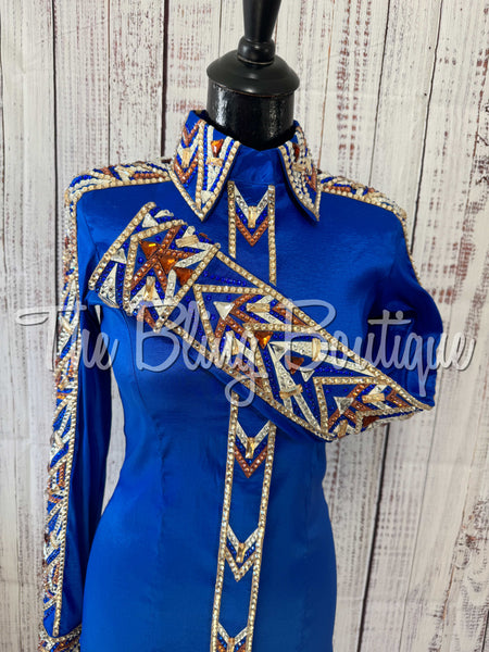 Royal Blue, Copper, Tan & White Day Shirt Set (Small)