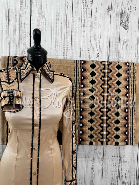 RE-ORDER Champagne, Black & Rose Gold Day Shirt Set (Choose Your Size)