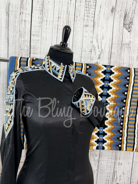 RE-ORDER Black, Periwinkle & Tan Day Shirt Set (Choose Your Size)