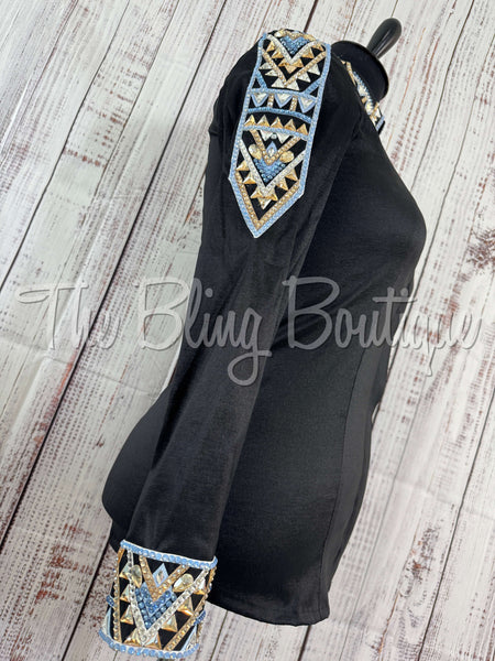 RE-ORDER Black, Periwinkle & Tan Day Shirt Set (Choose Your Size)