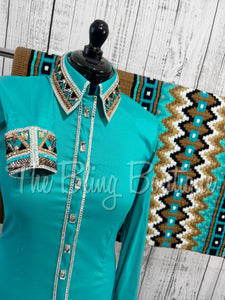 Teal, Tan & Rose Gold Day Shirt Set (M)