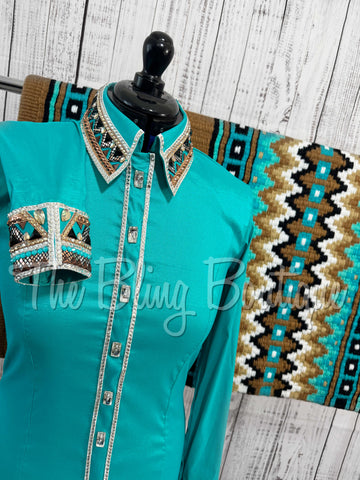 Teal, Tan & Rose Gold Day Shirt Set (M)