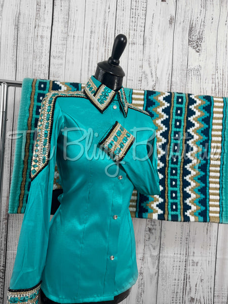 Teal, Tan, White & Black Day Shirt Set (XS/S)