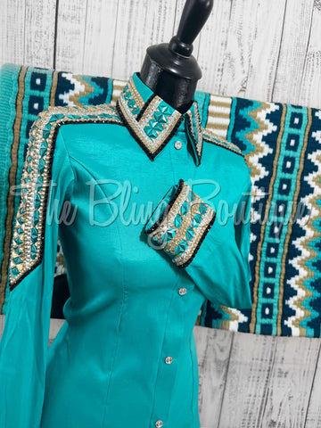 Teal, Tan, White & Black Day Shirt Set (XS/S)