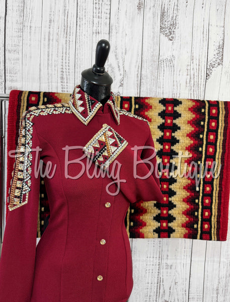 Dark Red, Tan, Black & White Day Shirt Set (XS/S)