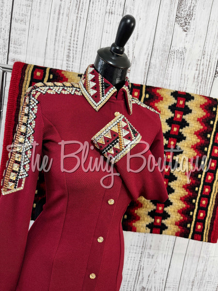 Dark Red, Tan, Black & White Day Shirt Set (XS/S)