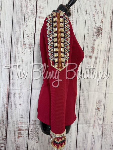 Dark Red, Tan, Black & White Day Shirt Set (XS/S)