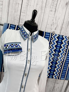 White & Shades Of Blue Day Shirt Set (XL)