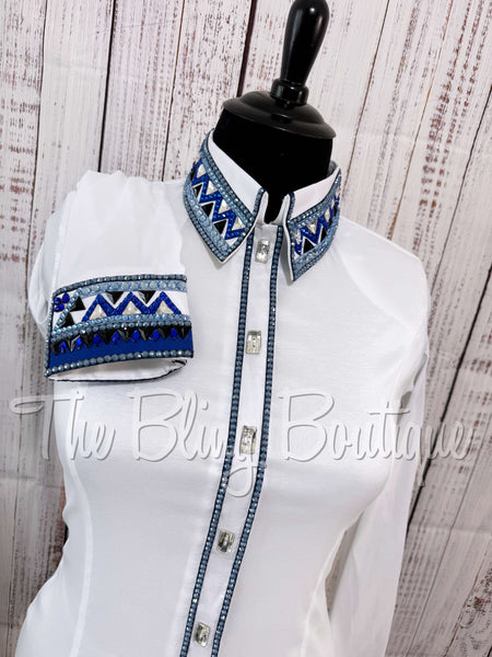 White & Shades Of Blue Day Shirt Set (XL)