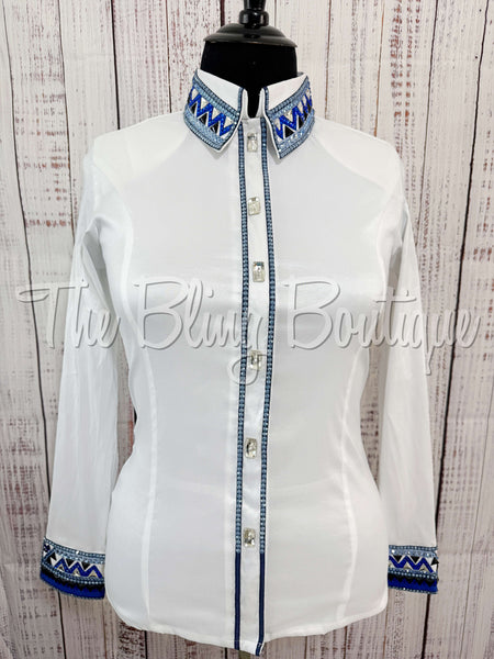 White & Shades Of Blue Day Shirt Set (XL)
