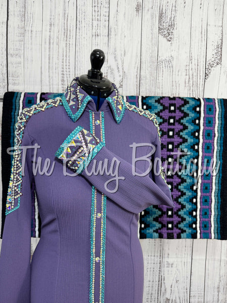 Purple & Turquoise Day Shirt Set (Medium)