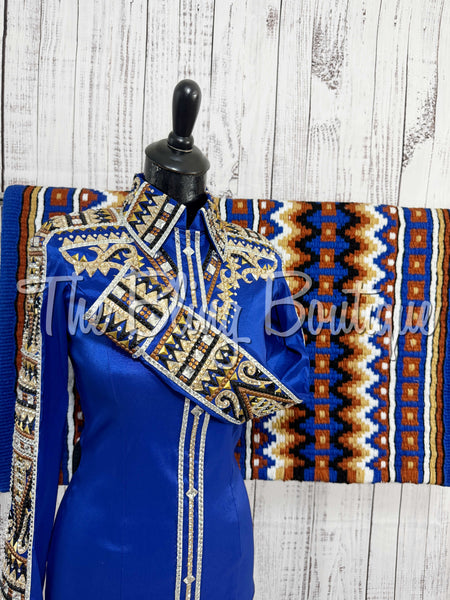 Royal Blue, Tan, Rust & Black Day Shirt Set (Small)