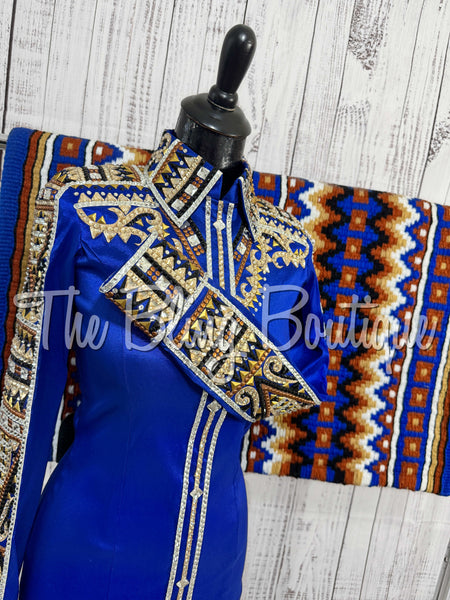 Royal Blue, Tan, Rust & Black Day Shirt Set (Small)