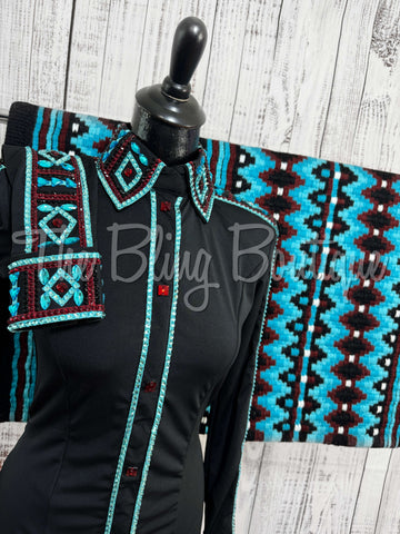 Black, Burgundy & Turquoise Day Shirt Set (S)