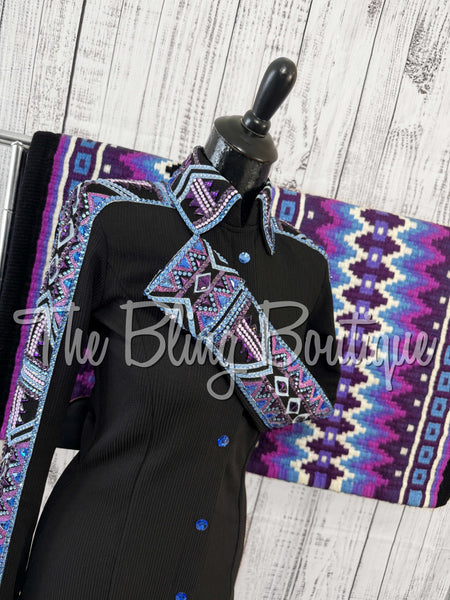 Black, Periwinkle & Purple Day Shirt Set (Small)