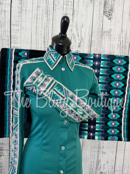 Teal, Purple & White Day Shirt Set (Small)