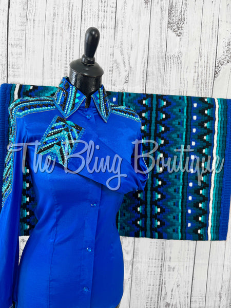Royal Blue, Teal & Turquoise Day Shirt Set (Small)