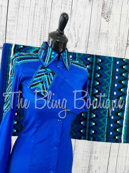 Royal Blue, Teal & Turquoise Day Shirt Set (Small)