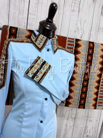 Powder Blue, Rust, Black & Tan Day Shirt Set (S)