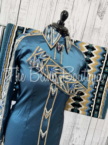 Smokey Blue, Periwinkle, Tan & White Day Shirt Set (Large)