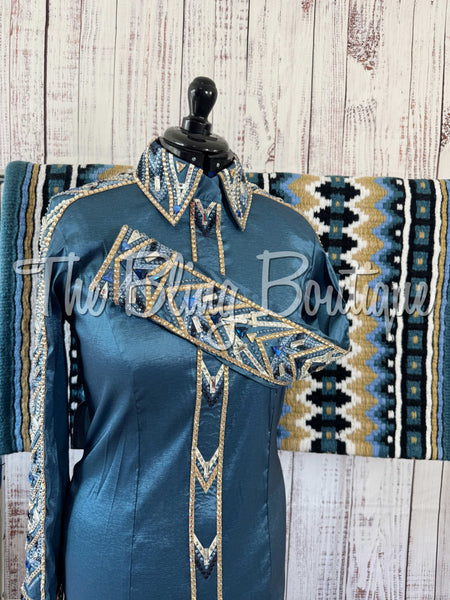 Smokey Blue, Periwinkle, Tan & White Day Shirt Set (Large)