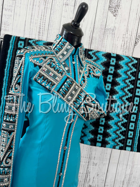 Turquoise, Black & Charcoal Day Shirt Set (Small)