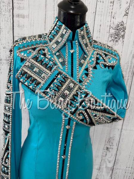 Turquoise, Black & Charcoal Day Shirt Set (Small)