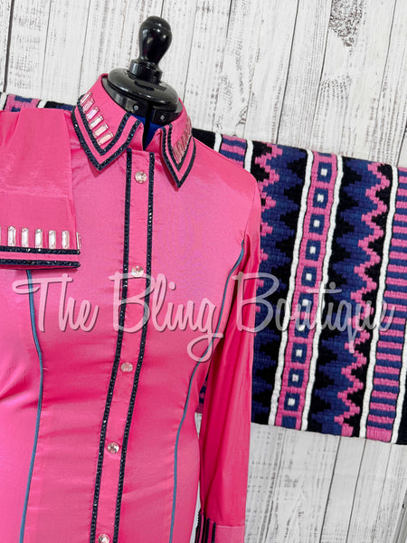 Pink & Navy Simple Day Shirt Set (Medium)