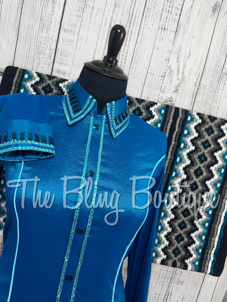 Dark Turquoise & Light Turquoise Simple Day Shirt Set (XL)