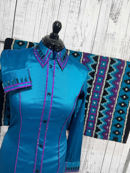 Turquoise & Purple Simple Day Shirt Set (Large)
