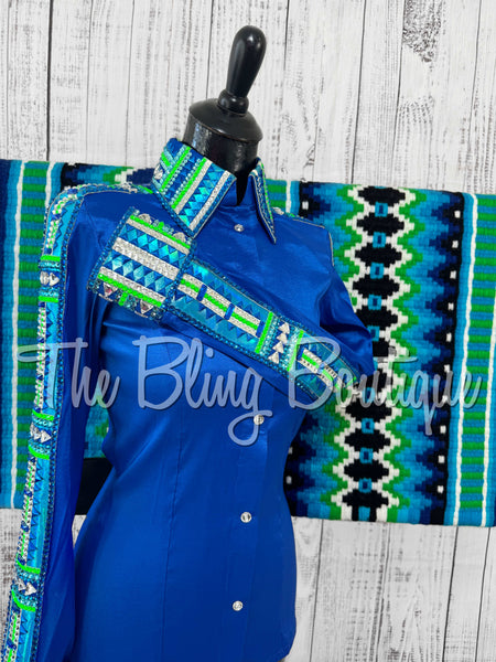 Royal Blue, Turquoise & Lime Green Day Shirt Set (Small)
