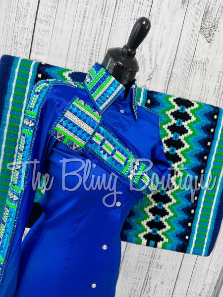 Royal Blue, Turquoise & Lime Green Day Shirt Set (Small)