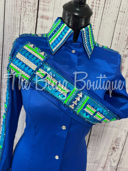 Royal Blue, Turquoise & Lime Green Day Shirt Set (Small)
