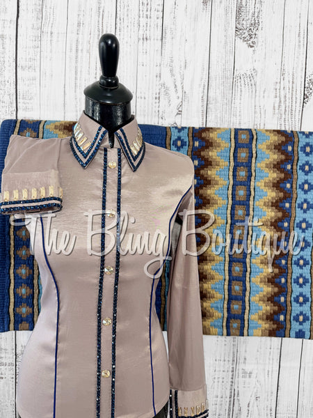 Fawn & Navy Blue Simple Day Shirt Set (XS/S)