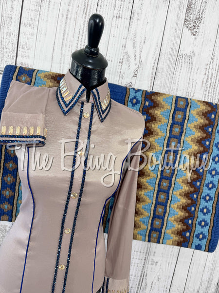 Fawn & Navy Blue Simple Day Shirt Set (XS/S)