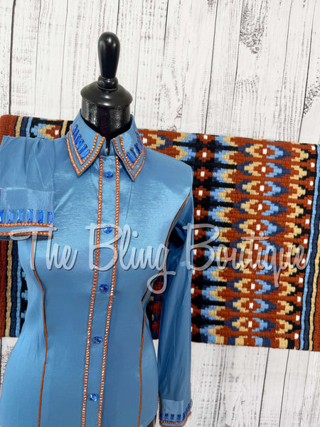 Cornflower Blue & Rust Simple Day Shirt Set (XS/S)